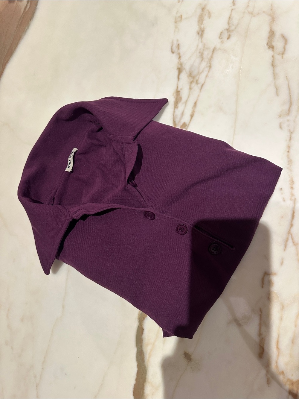 Miu Miu Purple Button-Down Short-Sleeve Knit Top - Picture 6 of 6